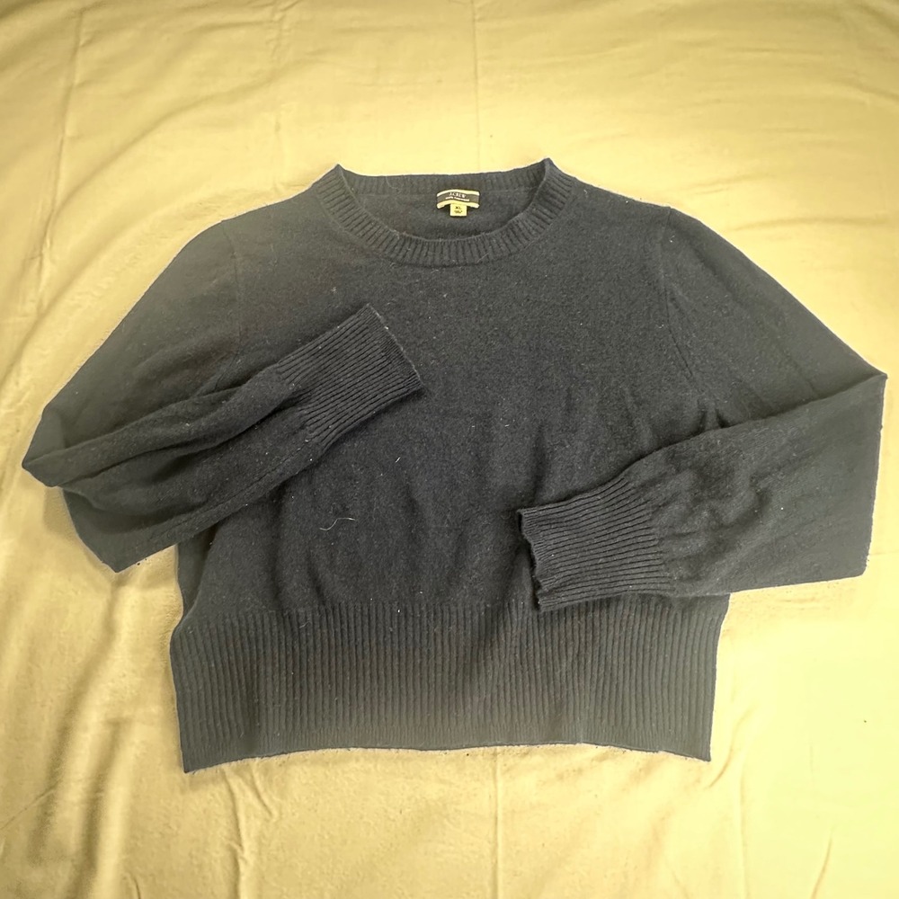 J.Crew Womens XL Navy Blue 100% Cashmere Crewneck Ribbed Hem Cropped Sweater